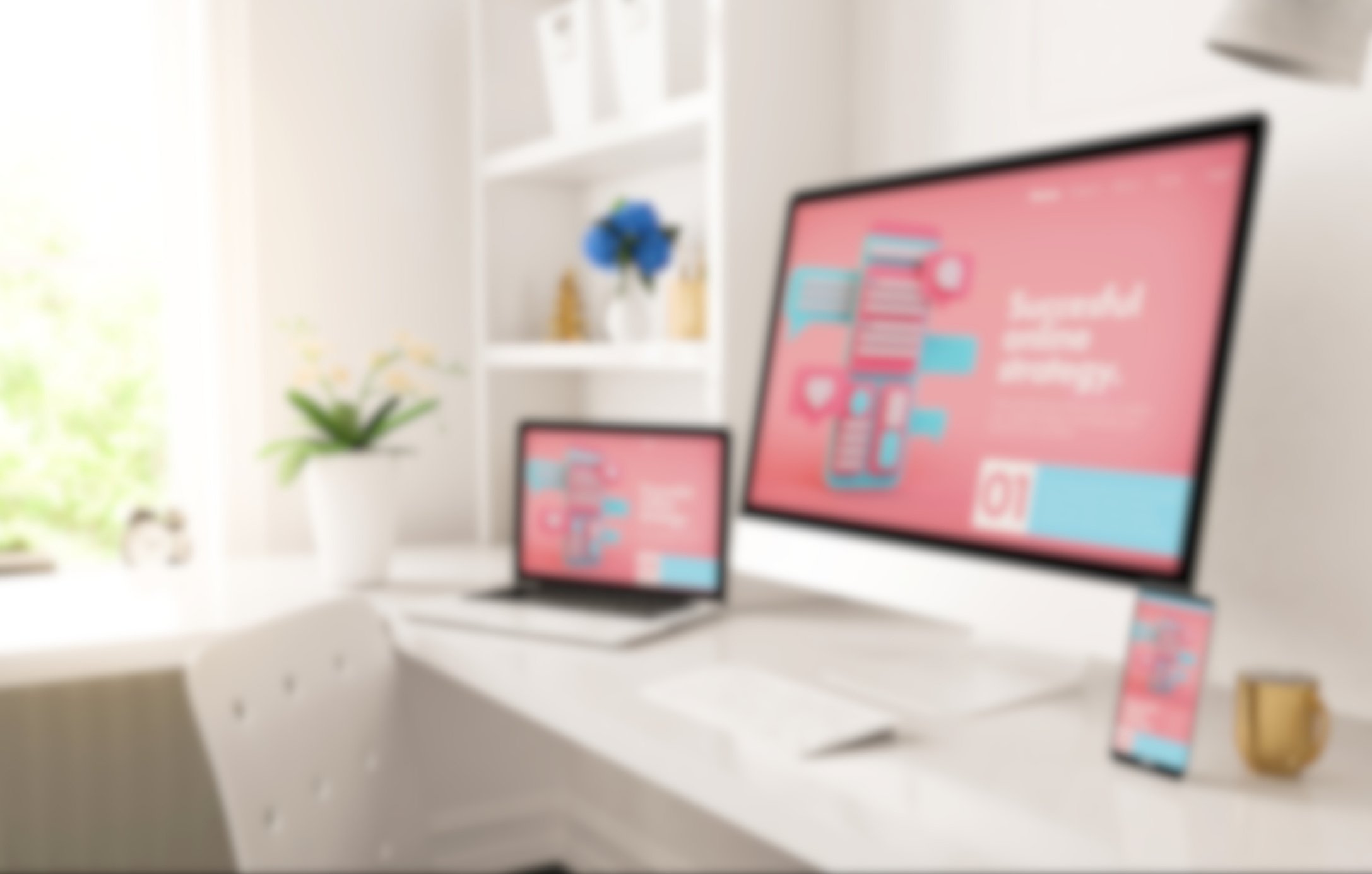 Home Office Setup with Responsive Digital Marketing Website on S